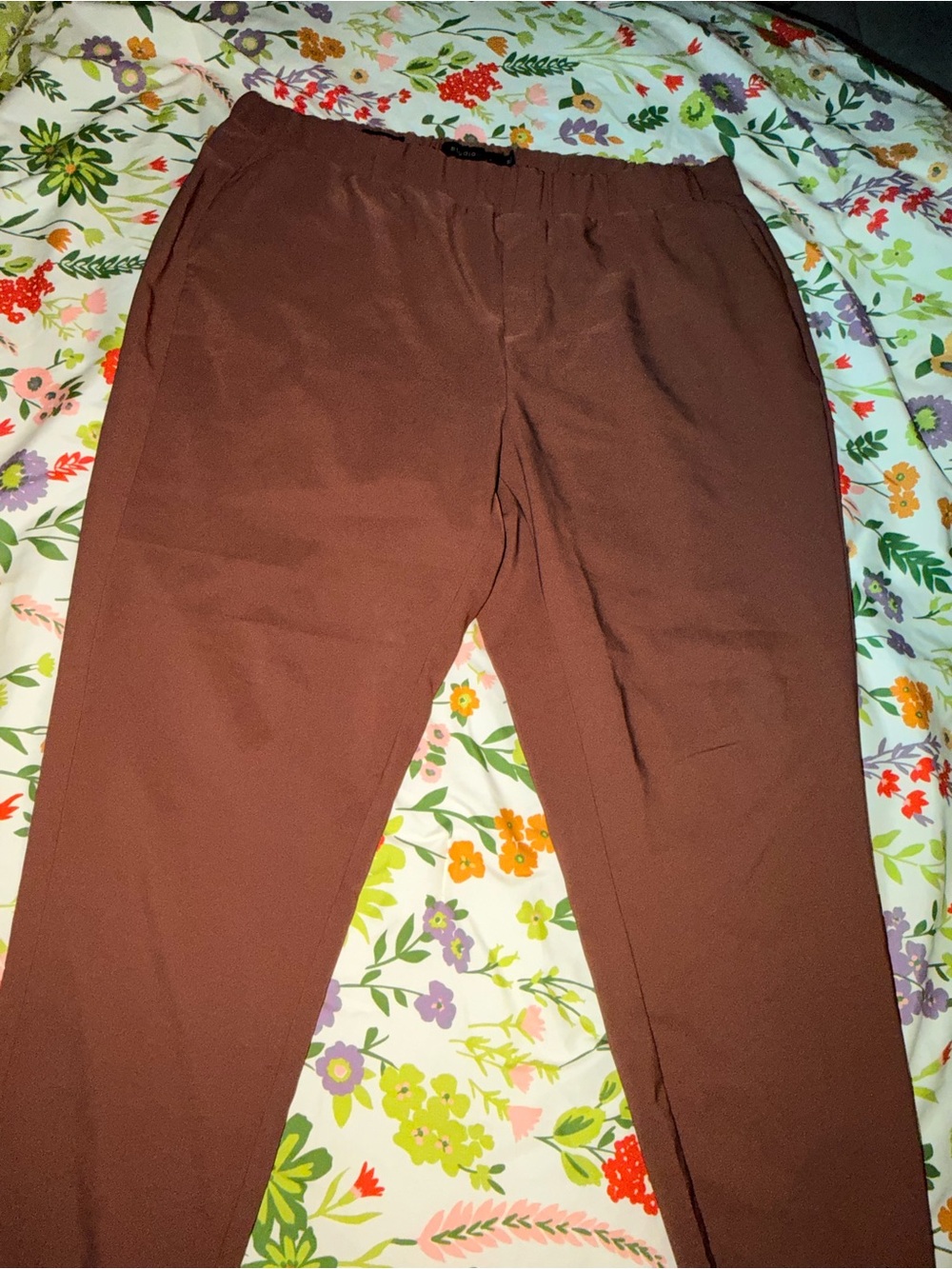 Elastic Waist Brown Pants - Classic Comfort- 22T